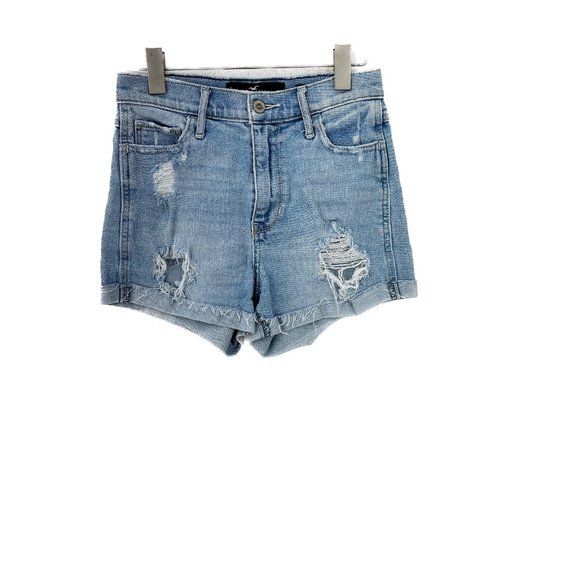 HOLLISTER Ripped Distressed Blue Light Wash Denim Jean Short Size 25 - Picture 1 of 3